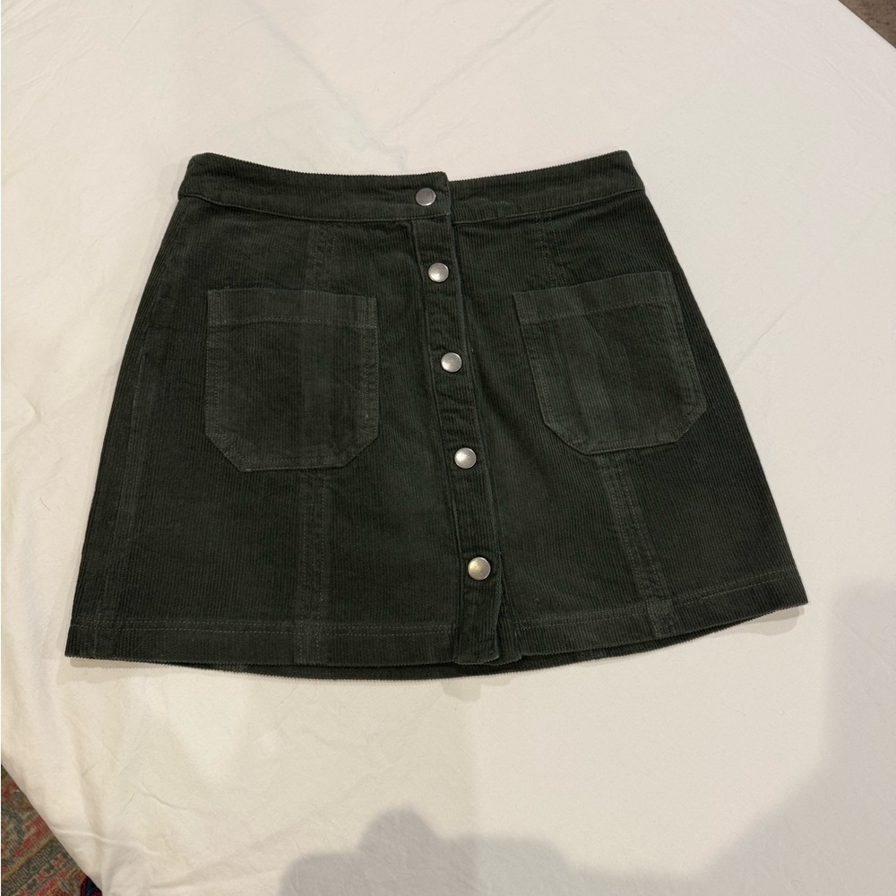 Victoria + Sophia Corduroy Mini Skirt Button Front Green Medium Y2K - Picture 8 of 10